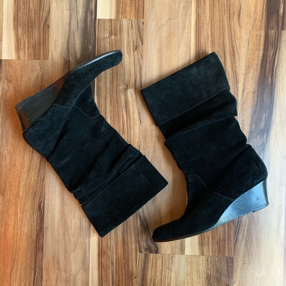 Vintage Genuine Suede Leather Black Slouchy B…